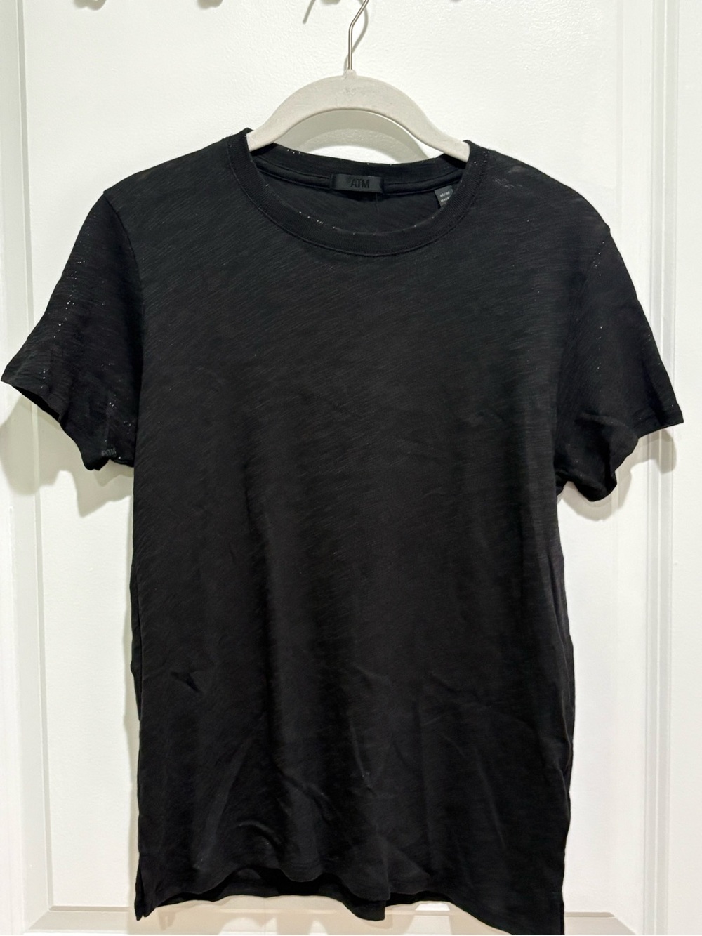 ATM Anthony Thomas Melillo Black Metallic Glitter Shimmer Short-Sleeve Tee
